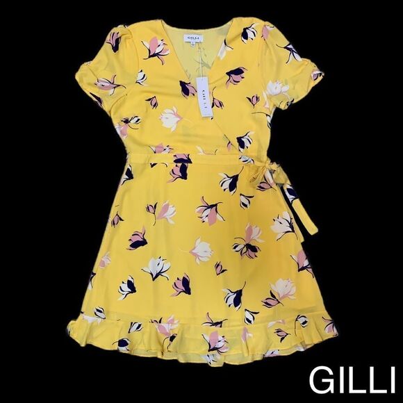 NWT GILLI yellow floral dress Size L - Picture 2 of 12